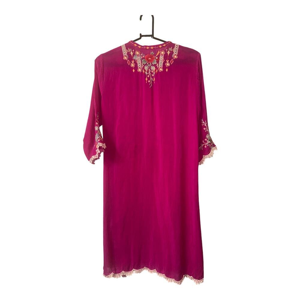 Johnny Was XS Fuchsia Embroidered Floral Boho Dress Sheer Silk Blend 3/4 Sleeve - Picture 3 of 9